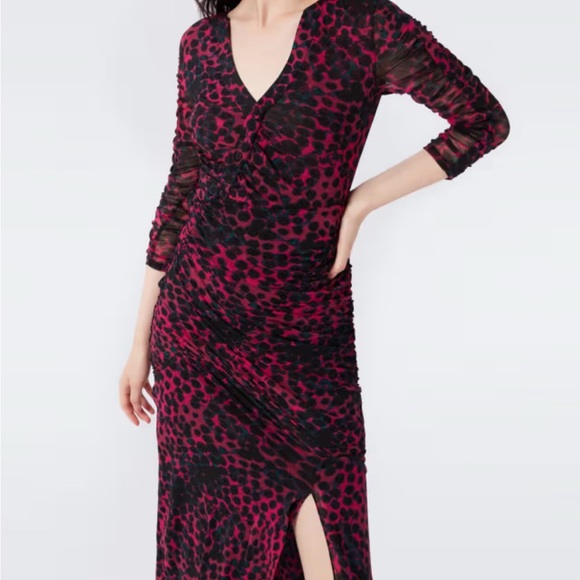 DVF Brielle Ruched Mesh Midi Dress - Picture 6 of 9
